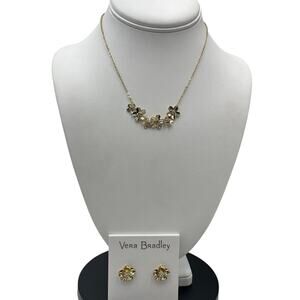 Vera Bradley "Petals" Neckace & Earrings Set Gold Clear Rhinestone Flowers‎ New